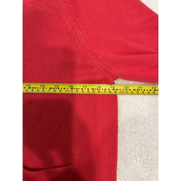 Talbots Women's Tight Knit Cardigan Size Large Coral Red Pockets Long Sleeves - Picture 7 of 9